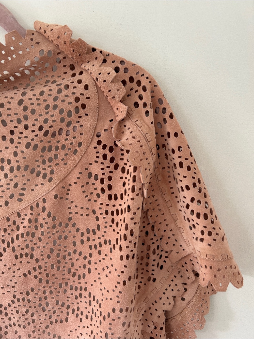 Kerry Grima Dusty Rose Laser-Cut Suede? Western Bohemian Festival Shawl Wrap - Picture 12 of 16